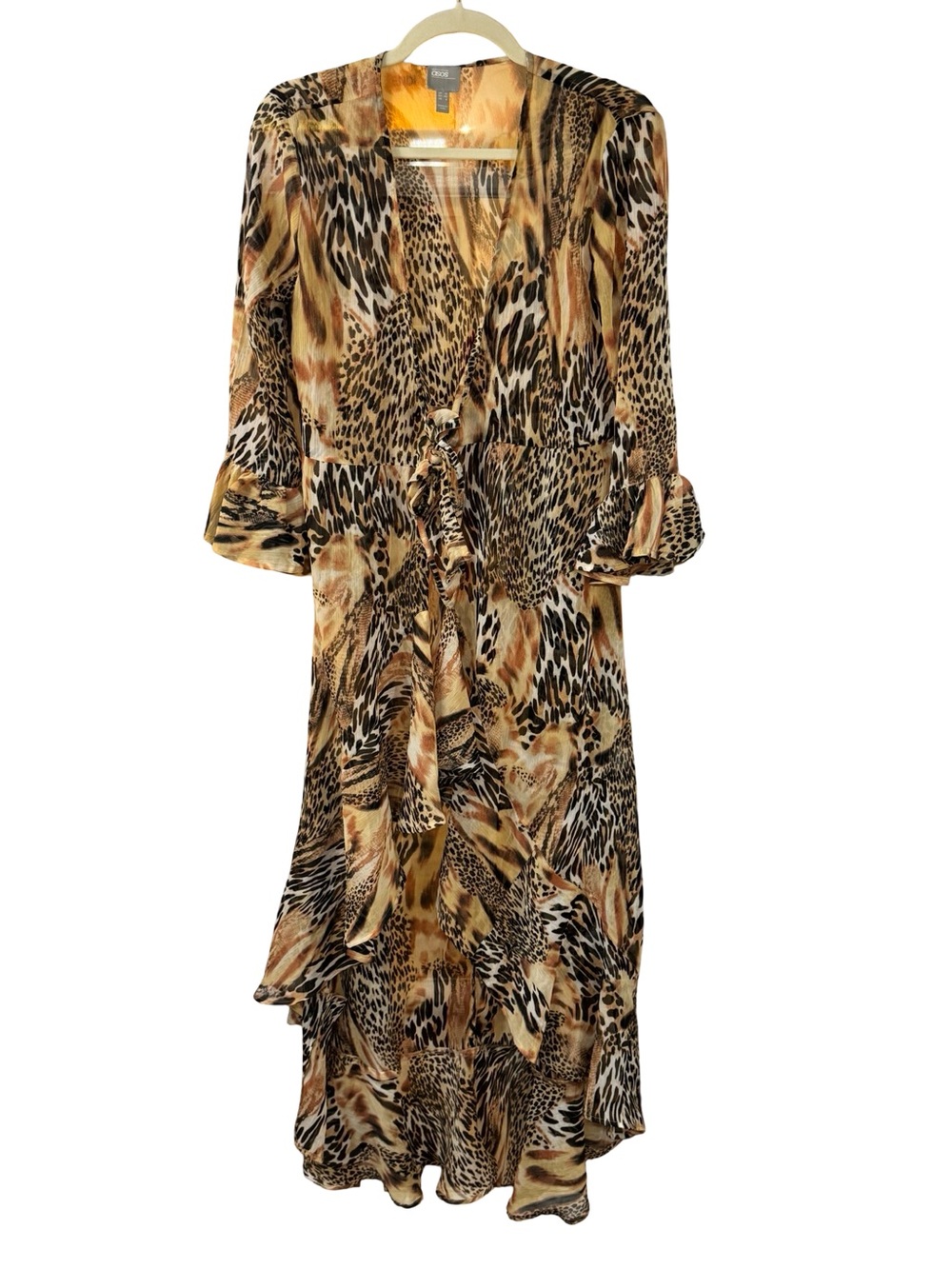 🐆☀️ ASOS Animal Print Wrap Swim Coverup Full Length Asymmetrical w/ Ruffles ☀️🐆